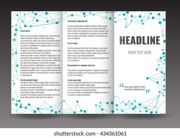 Corporate trifold brochure template design with connection abstract background. Stock vector.