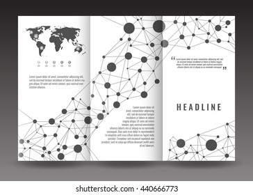 Corporate tri-fold brochure template design with connection abstract background. Corporate booklet. Stock vector.