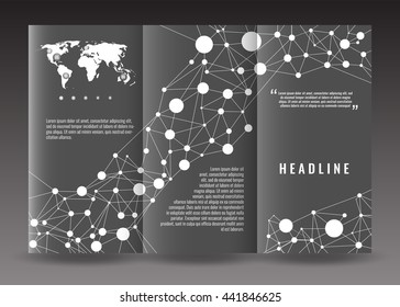 Corporate tri-fold brochure template design with connection abstract background. Corporate booklet. Stock vector.
