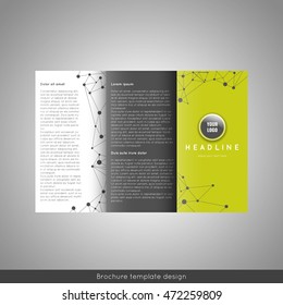 Corporate trifold brochure template design with connection abstract background. Stock vector.