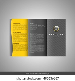 Corporate tri-fold brochure template design with triangles background. Stock vector.