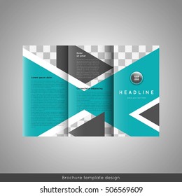 Corporate tri-fold brochure template design. With world map infographic element and place for photo. Stock vector.