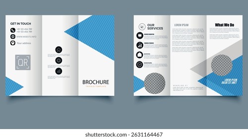 Corporate trifold brochure template. Ideal for business, presentations, advertising. Editable layout with colorful design elements.
