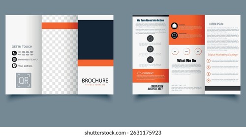 Corporate trifold brochure template. Ideal for business, presentations, advertising