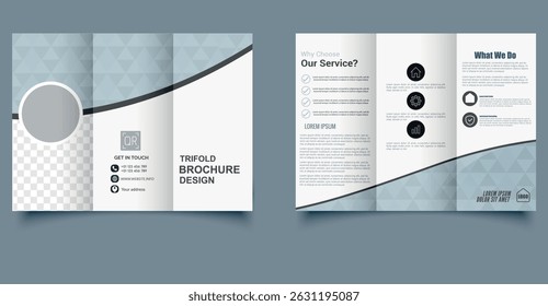 Corporate trifold brochure template. Ideal for business, presentations, advertising