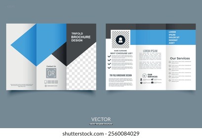 Corporate trifold brochure template. Modern, Creative, and Professional tri-fold brochure vector design.