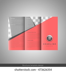 Corporate tri-fold business brochure template. With company logo and place for photo. Stock vector.