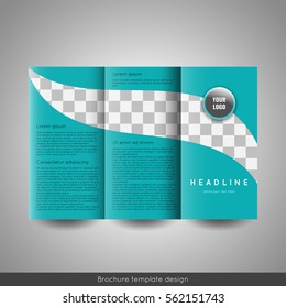 Corporate tri-fold business brochure template. With circle company logo and place for photo. Stock vector.