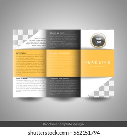 Corporate tri-fold business brochure template. With company logo and place for photo. Stock vector.