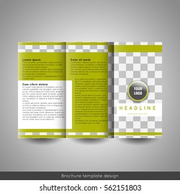 Corporate tri-fold business brochure template. With circle company logo and place for photo. Stock vector.