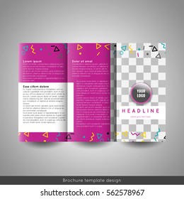 Corporate tri-fold business brochure template. With circle company logo and place for photo. Stock vector.