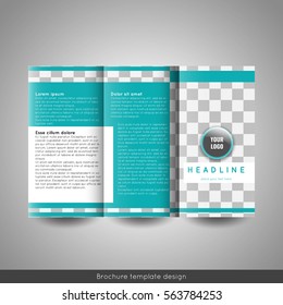 Corporate tri-fold business brochure template. With circle company logo and place for photo. Stock vector.