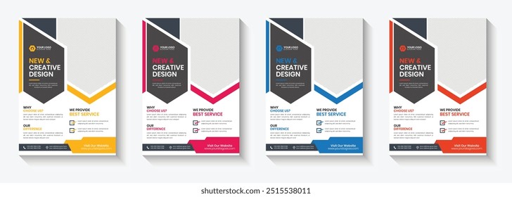 Corporate Unique Business flyer design template in A4 size, infographic, modern layout,editable bundle, marketing print material design, Magazine, Poster, Corporate Presentation, EPS

