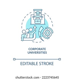 Icono de concepto turquesa de las universidades corporativas. Ilustración de línea delgada de idea abstracta del proveedor de servicios educativos. Dibujo de contorno aislado. Trazo editable. Fuentes Arial, Myriad Pro-Bold utilizadas