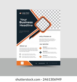 CORPORATE VECTOR FLYER DESIGN FOR BANNER, BROCHURE, COVER, POSTER, MODERN LAYOUT WITH A4 SIZE AND COLOR Presentation, Portfolio black orange white flyer template