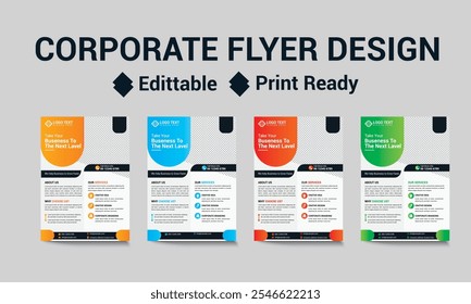 A corporate vector flyer design with four color variation.