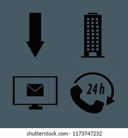 corporate vector icons set. with mail, call center, office building and down arrow in set