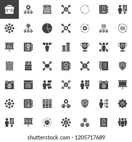 Corporate vector icons set, modern solid symbol collection, filled style pictogram pack. Signs, logo illustration. Set includes icons as Briefcase, Hierarchical structure, Analytics, Org chart
