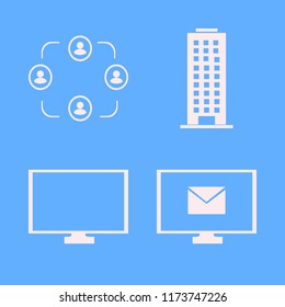corporate vector icons set. with monitor, office building, people and mail in set