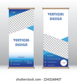Diseño de banner de enrollamiento vertical corporativo adecuado para negocios y marketing, fondo azul
