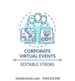 Corporate Virtual Events Concept Icon. VE Type Idea Thin Line Illustration. Improving Interpersonal Relationships Between Employees. Vector Isolated Outline RGB Color Drawing. Editable Stroke