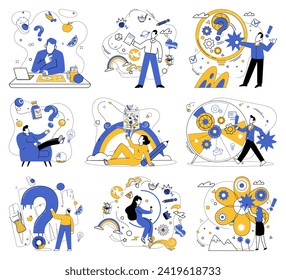 Ilustración vectorial de visión corporativa. El control es fruto dulce cosechado a partir de la meticulosa planificación corporativa La visión corporativa es la brújula que guía a los negocios a través del éxito de los mares dinámicos