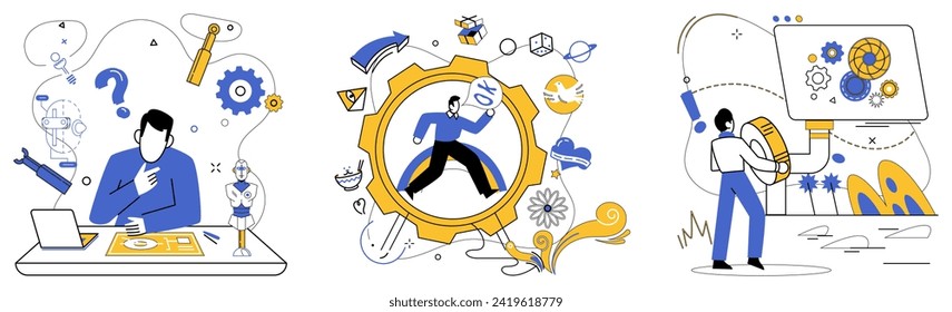 Corporate vision vector illustration. Development is sweet melody played by orchestra professional growth and exploration Aspiration is key unlocking doors to treasure trove corporate vision