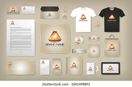 Corporate Visual Identity Mock Up/
Illustration Of A Business Corporate Visual Identity Mock Up, With Logo, Brand On Multiple Objects And Merchandise