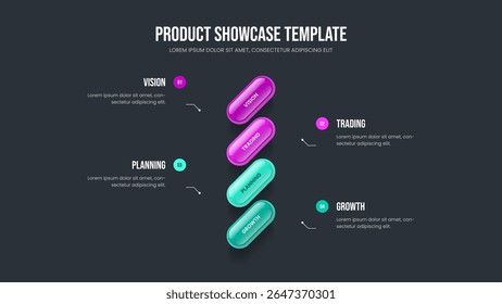 Corporate Visualization 4 Step Diagram Frame Design. Investor Development Slide Template Vector Illustration. Consulting Profile Four Element Infographic Presentation Layout.