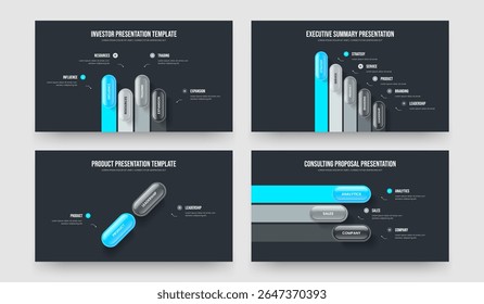Corporate Visualization Four Five Two Three Element Infographic Slide Layout Vector Illustration Bundle. Creative Solution 4 5 2 3 Step Diagram Presentation Template Set.