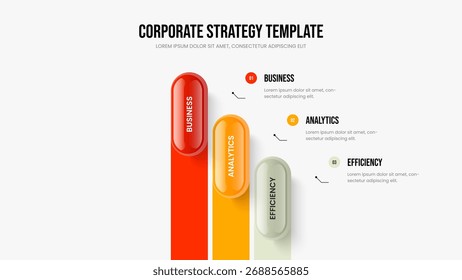 Corporate Visualization Three Option Diagram Slideshow Template. Marketing Introduction 3 Element Infographic Presentation Layout. Sales Growth Frame Design Vector Illustration.