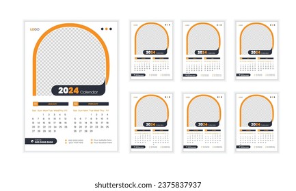 Corporate wall calendar design for 2024 year, creative and attractive 2024 calendar design, professional wall calendar design week start on monday,
