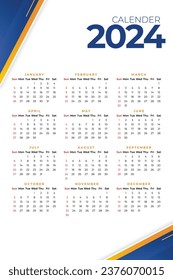 Corporate wall calender 2024 happy new year for company and brand use and others.