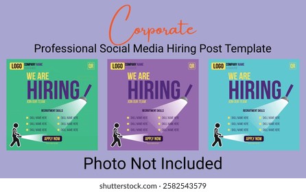 Corporate We Are Hiring Social Media Post Template – Professional Job Recruitment Design Job recruitment engineer design for companies. Square social media post layout. We are hiring banner, poster