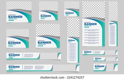 corporate web advertisement banner with some corporate colors with simple abstract shapes in blue consisting of header ad social media cover footer invitation card website header vertical horizontal