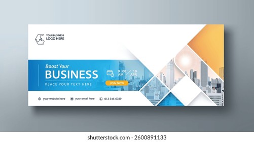 Corporate web banner mockup, a social media template for branding and a cover header background for websites