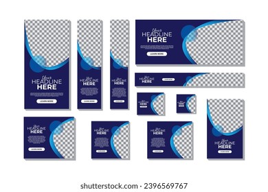 Corporate Web banner template design set layout with photo and text space. Business advertising set design template. Vertical, horizontal, square banners standard size.