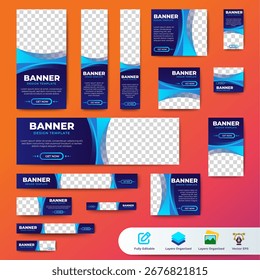 Diseño de Plantilla de conjunto de Anuncios de Web Corporativa. Plantilla de Anuncios publicitarios de negocios. Vector