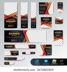 Diseño de Plantilla de conjunto de Anuncios de Web Corporativa. Plantilla de Anuncios publicitarios de negocios. Vector