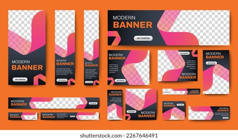 Corporate web banners of standard size with a place for photos. Vertical, horizontal and square template