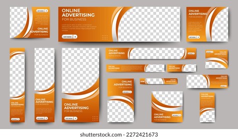 Corporate web banners of standard size with a place for photos. Vertical, horizontal and square template