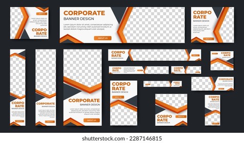 Corporate Web Banner in Standardgröße mit einem Platz für Fotos. Vertikale, horizontale und quadratische Vorlage