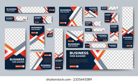 Corporate web banners of standard size with a place for photos. Vertical, horizontal and square template