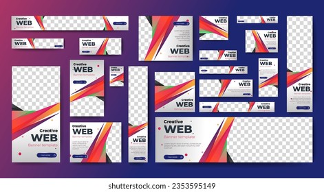 Corporate web banners of standard size with a place for photos. Vertical, horizontal and square template