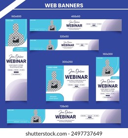 Corporate web banners of standard size with a place for photos. Vertical, horizontal and square template