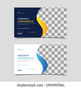 Corporate Webinar Conference Web Banner Or Social Media Horizontal Banner Design Template. Online Courses Invitation Or Live Conference Banner Design With Nice Background..eps