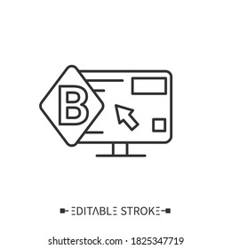 Corporate website icon. Webpage with corporate logo, content and cursor.Landing page for advertising product. Representation of brand on Internet concept. Isolated vector illustration.Editable stroke 