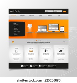 Corporate Website Template. Metallic grey and orange colors. 