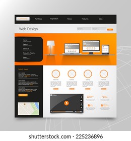Plantilla de sitio web corporativo. Color gris metálico y naranja.