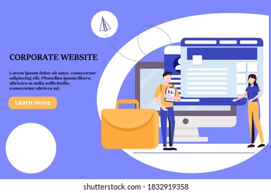Corporate website website UI kit. Official company website, business online representation, corporate vision page, web development, graphic design service landing and mobile app vector UI template.